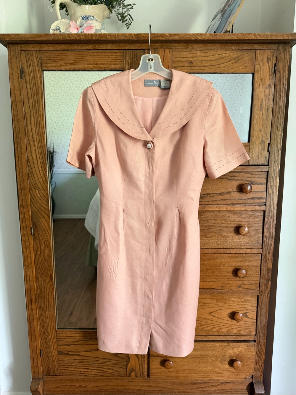 100% Linen Vintage Style Blush Pink Sheath Dress